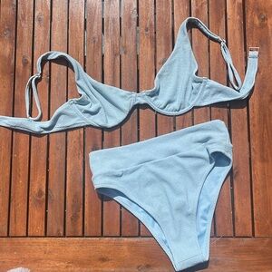 Rhythm Livin Cool Blue Isla Rib Bikini Top + Hi Hip Banded Bottom Set XL + L